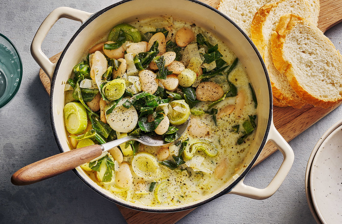 Creamy greens, pesto and butter bean stew recipe