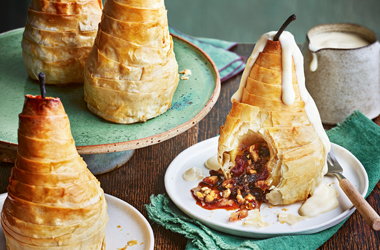 Filo-wrapped pears