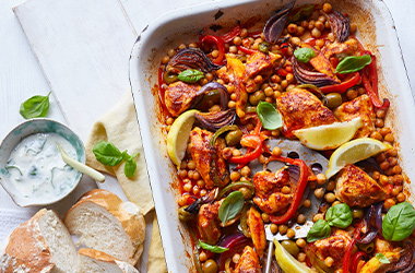 Chicken, chickpea and pepper traybake