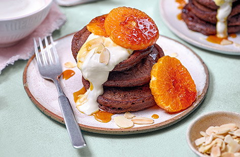 Chocolate orange fans will love this easy, speedy pancake recipe, where cocoa powder gives the hit of chocolate and easy peelers provide the sweet, citrus note. It makes a special breakfast or serve up on Pancake Day for something a bit different.