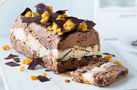 Homemade honeycomb is the star of the show in this decadent chocolate ice cream terrine. Set in layers of chocolate shards, chocolate ice cream and honeycomb nuggets, this is a chocoholics dream come true.