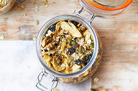 Simple, tasty and long-lasting, this berry granola recipe is bursting with flavour and will store for up to two months. Loaded with juicy blueberries, sweet cherries and crunchy apple, this breakfast is one to look forward to in the mornings