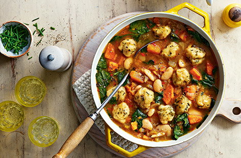 This hearty one-pot meal is ideal for cold winter nights. Light feta dumplings cook on top of the vegetable-packed stew for a new favourite comfort food.